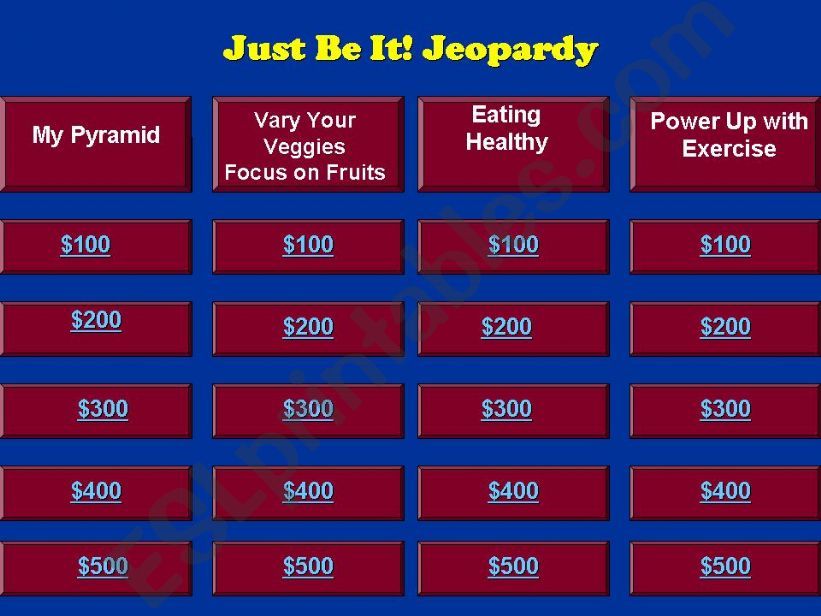 Jeopardy game about food powerpoint