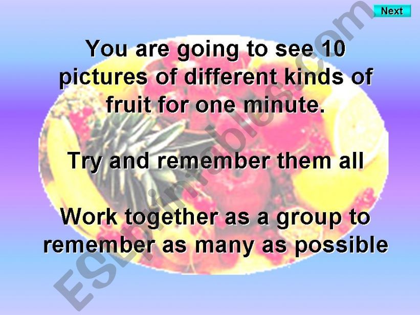 Fruit - Kims Game - Pictures powerpoint