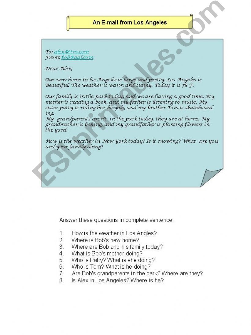 An email from Los Angeles powerpoint