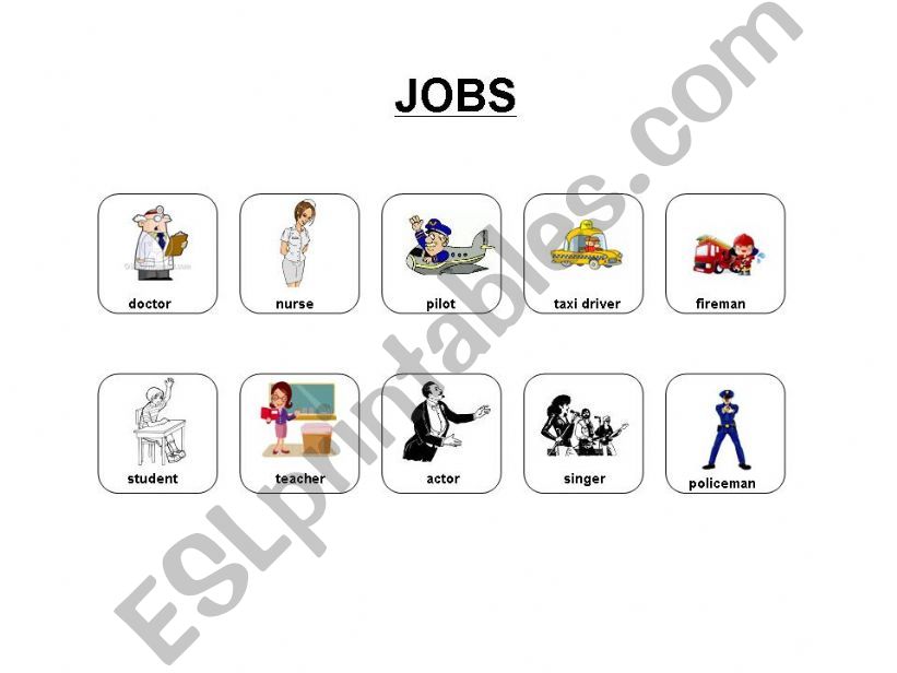 ESL English PowerPoints Jobs Flashcards
