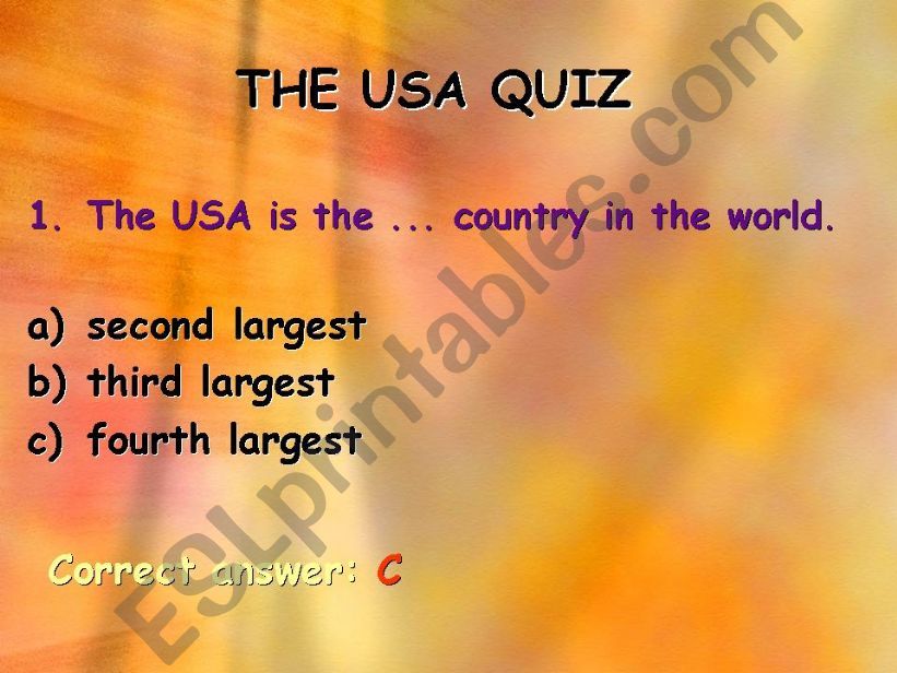 The quiz about the USA powerpoint