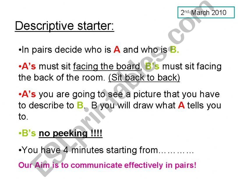 Speaking starter to encourage description