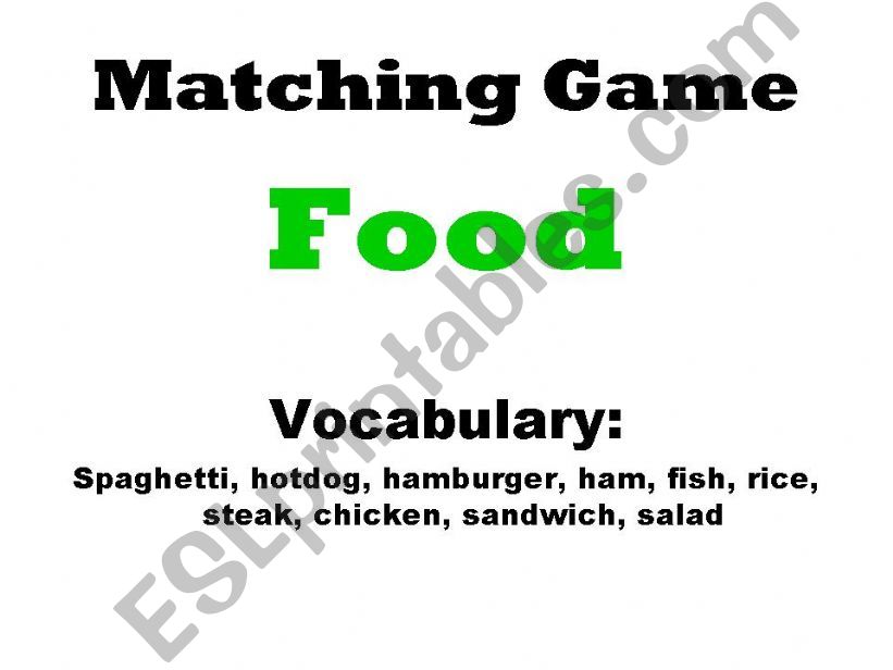 Matching Game - Food powerpoint