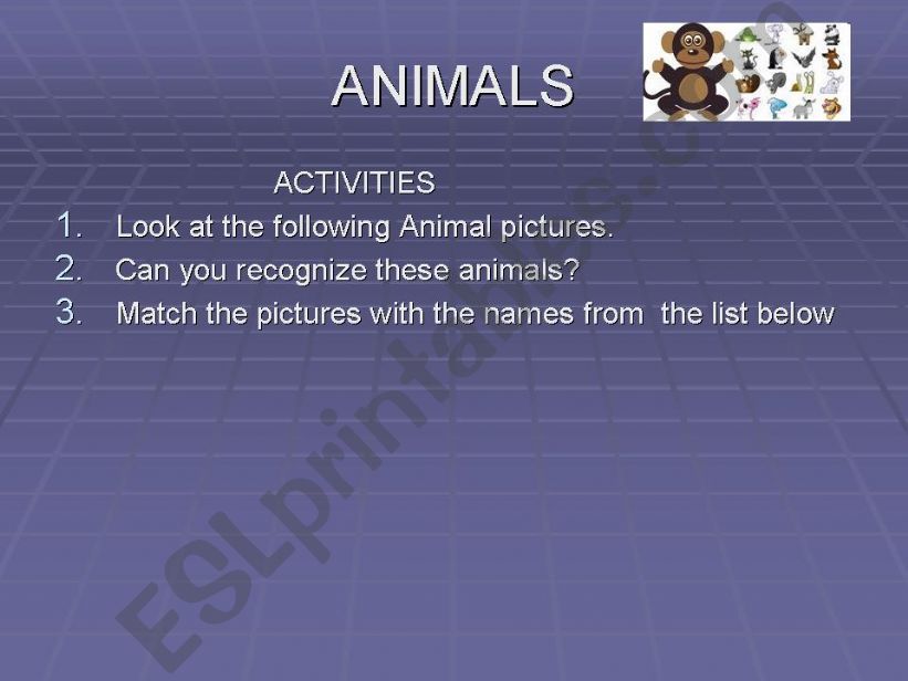 Animals and corresponding Names.