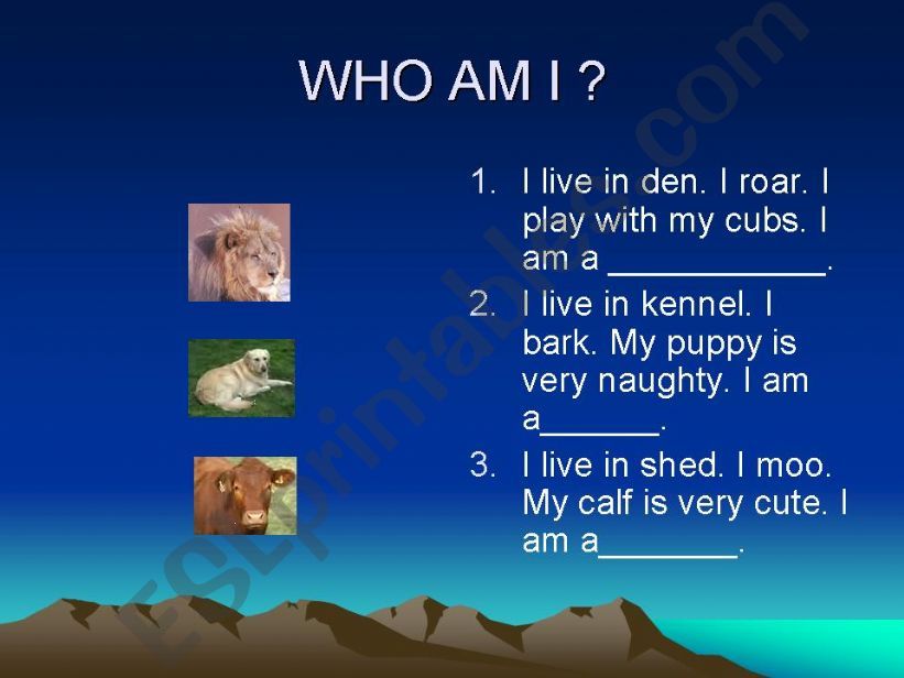 Animal worksheet - Who am I ? powerpoint