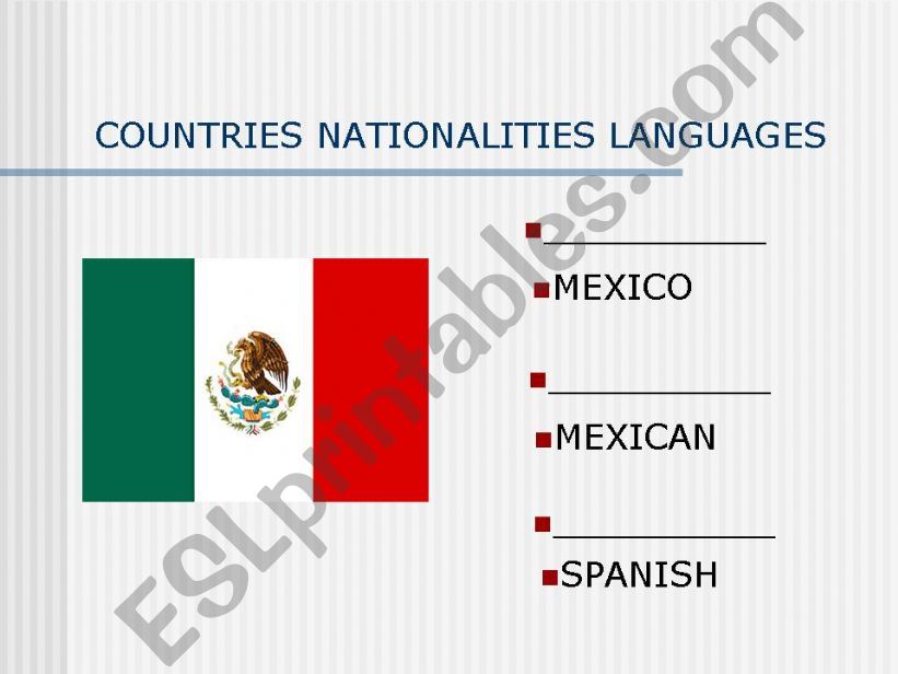 COUNTRIES NATIONALITIES AND LANGUAGES