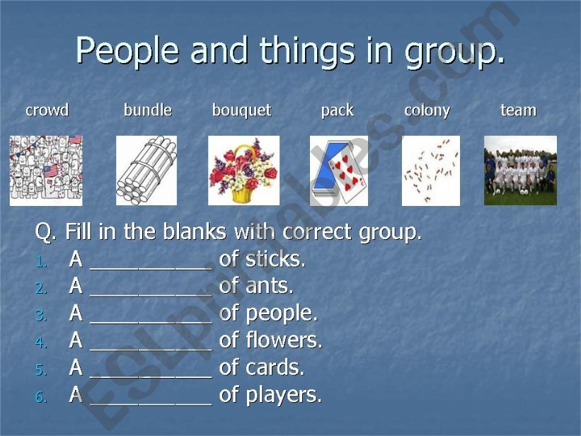 Use of a word for a group of  things.