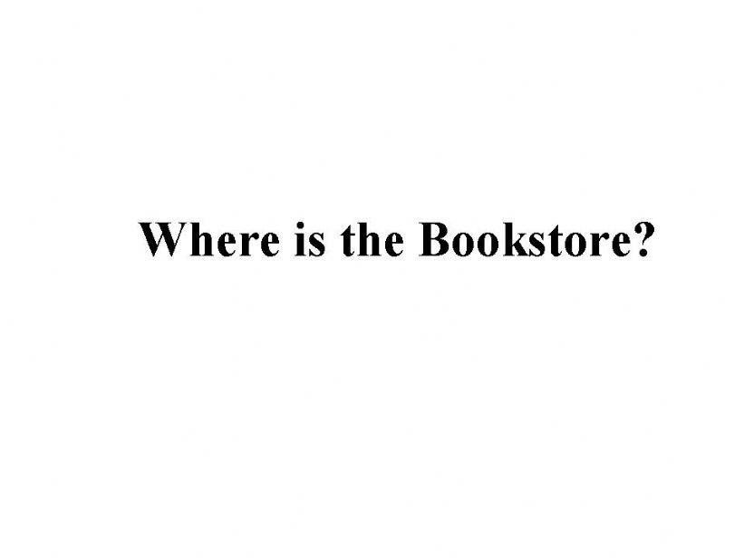 Where is the Bookstore? Prepositions of Location (Next to, near, behind, in front, between, etc.)