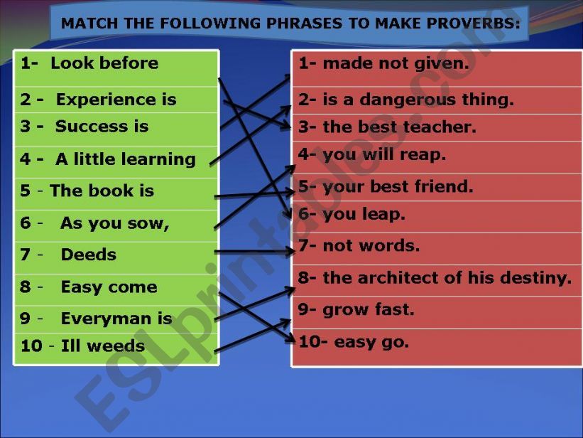 Matching proverbs powerpoint
