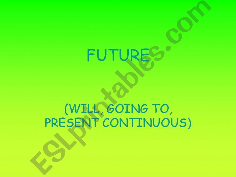 Future (Will, going to, present continuous)