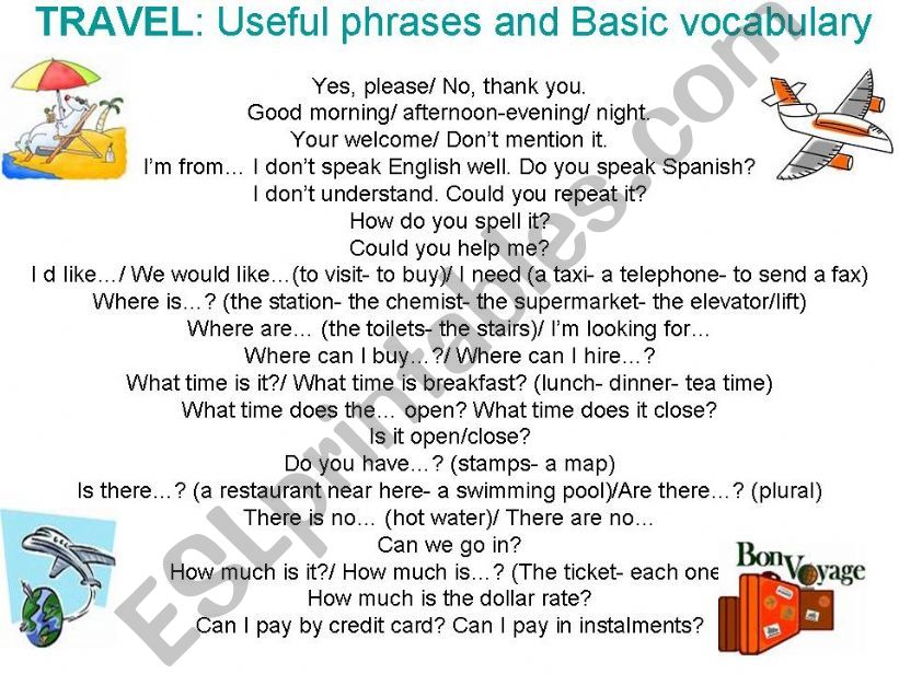 Travelling: Useful phrases and basic vocabulary 1