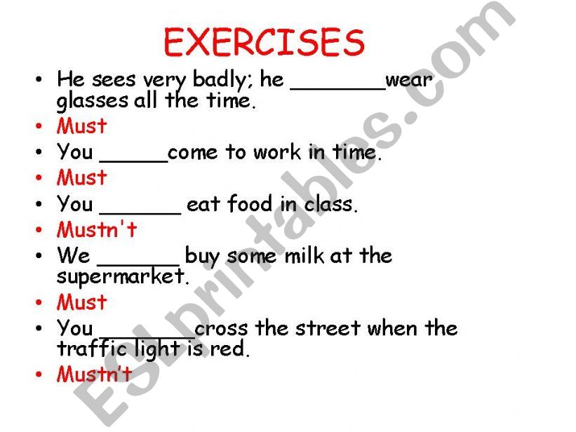 must modal verb exercise powerpoint