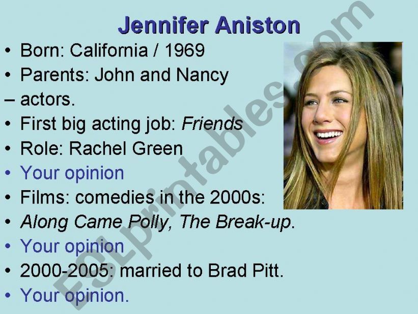 An actor: Jennifer Aniston powerpoint