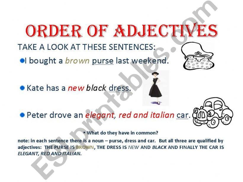 ORDER OF THE ADJECTIVES powerpoint