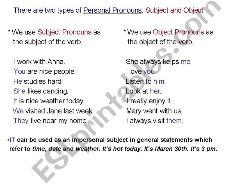 Personal Ppronouns and Object Pronouns