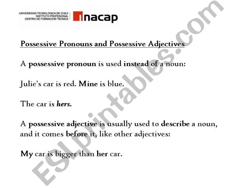 possessive pronouns and adjectives