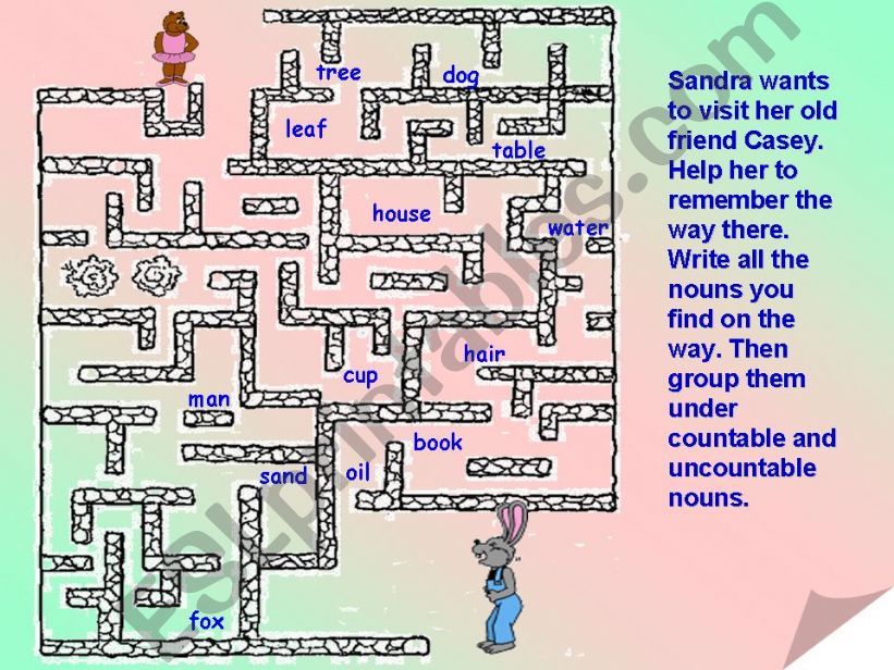 Maze for countable and uncountable nouns