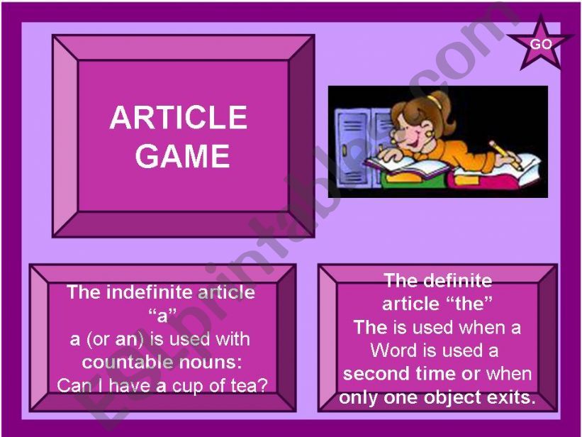 Article game (indefinite article 
