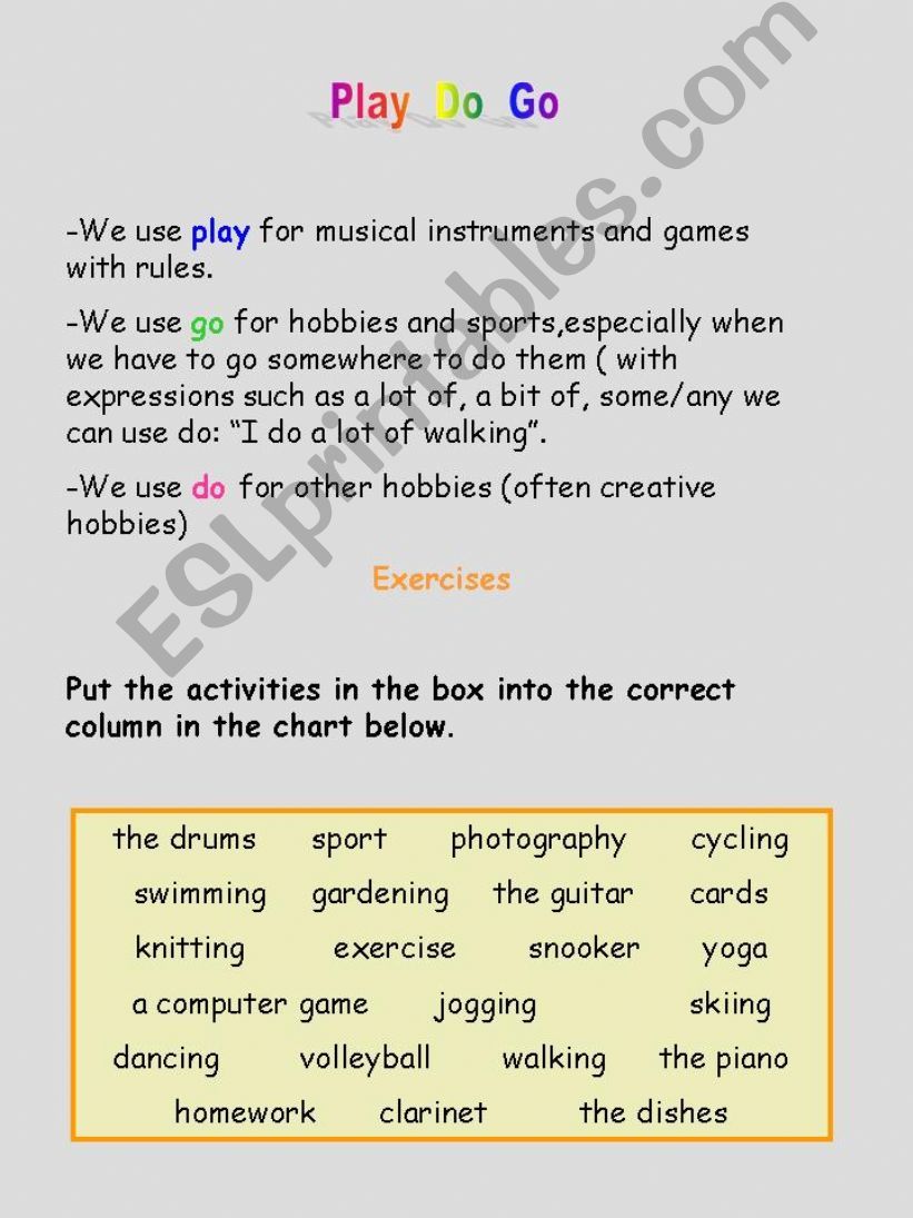 The use of PLAY / DO / GO powerpoint