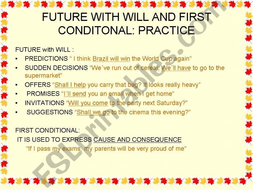 FUTURE WITH WILL AND FIRST CONDITIONAL