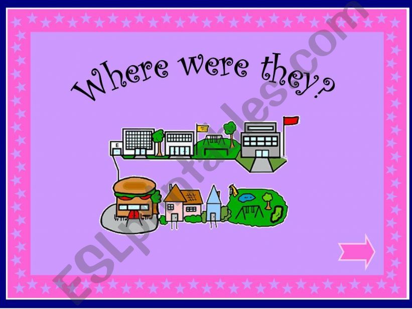 Be Verb Past Affirmative & Negative (was, wasnt, were, werent) with Places - Powerpoint Game, 19 Slides.
