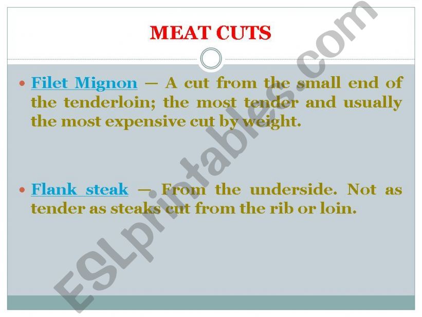 Meat cuts and terms powerpoint