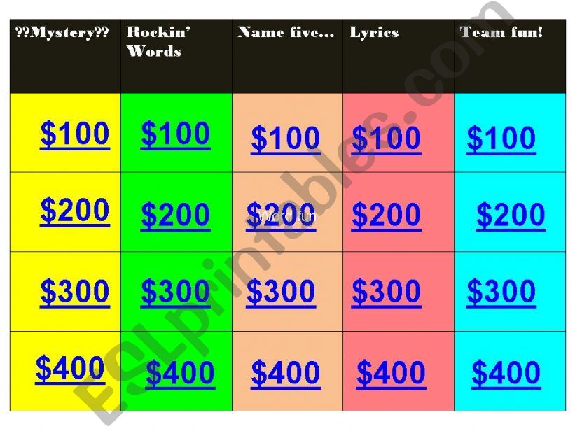 Musical fun jeopardy! powerpoint