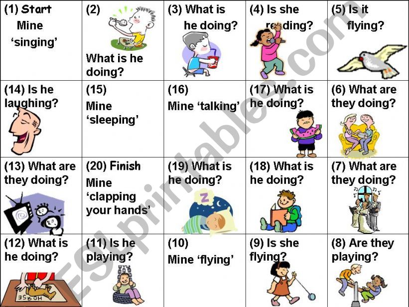 board game for present continuous tense