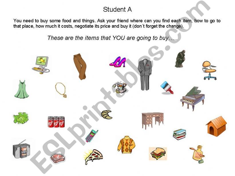 Going shopping - Student A items
