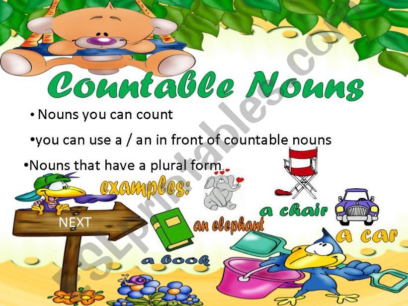 COUNTABLE AND UNCOUNTABLE NOUNS