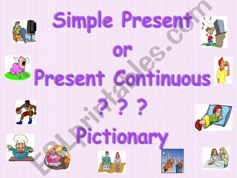 Simple Present or Present Continuous (with key words and pictures)