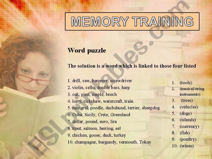 MEMORY TRAINING  (fully editable, answer key included)