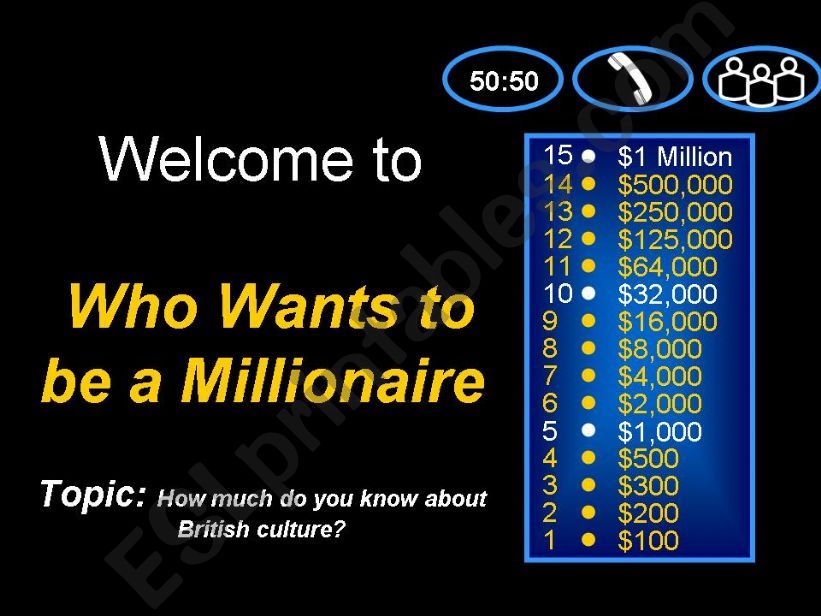  Who wants to be a millionaire GAME about the UK (fully editable, +answer key)