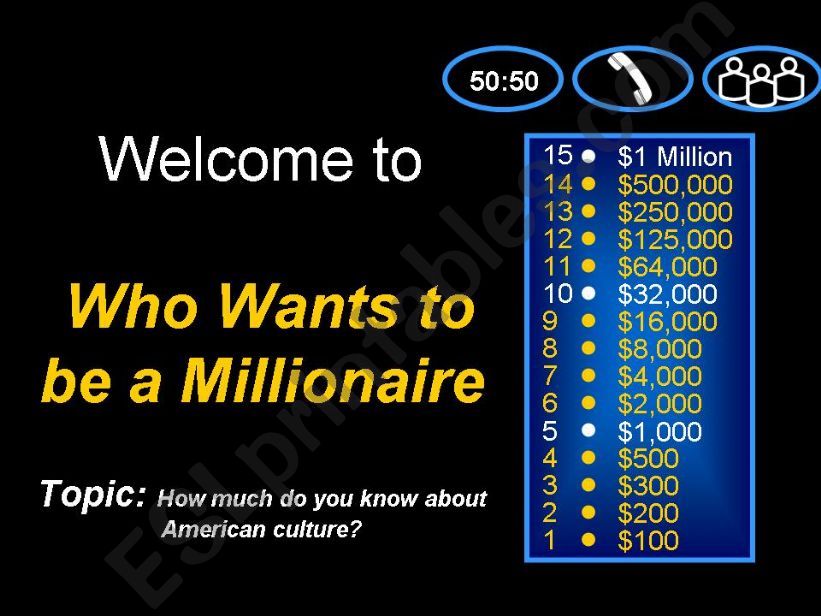  Who wants to be a millionaire GAME about the USA (fully editable, +answer key)
