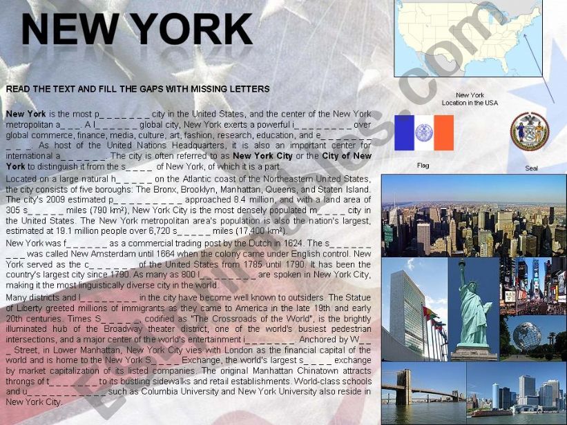 New York city text-based activity (fully editable, + answer key) 