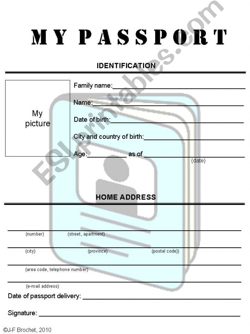 My Passport  (WORKSHEET) powerpoint