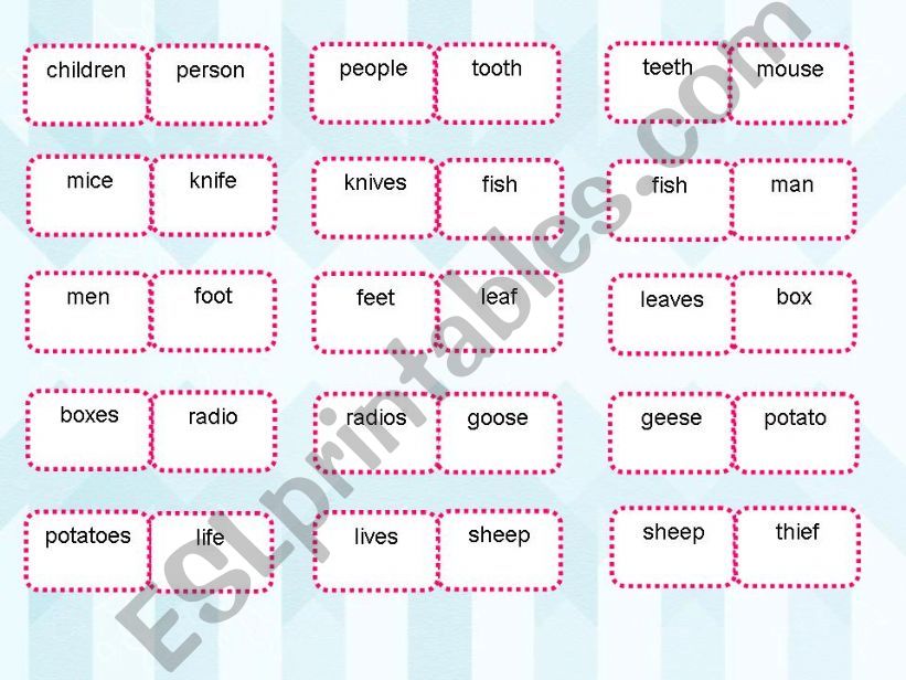 PLURALS dominoes (elementary) (fully editable)