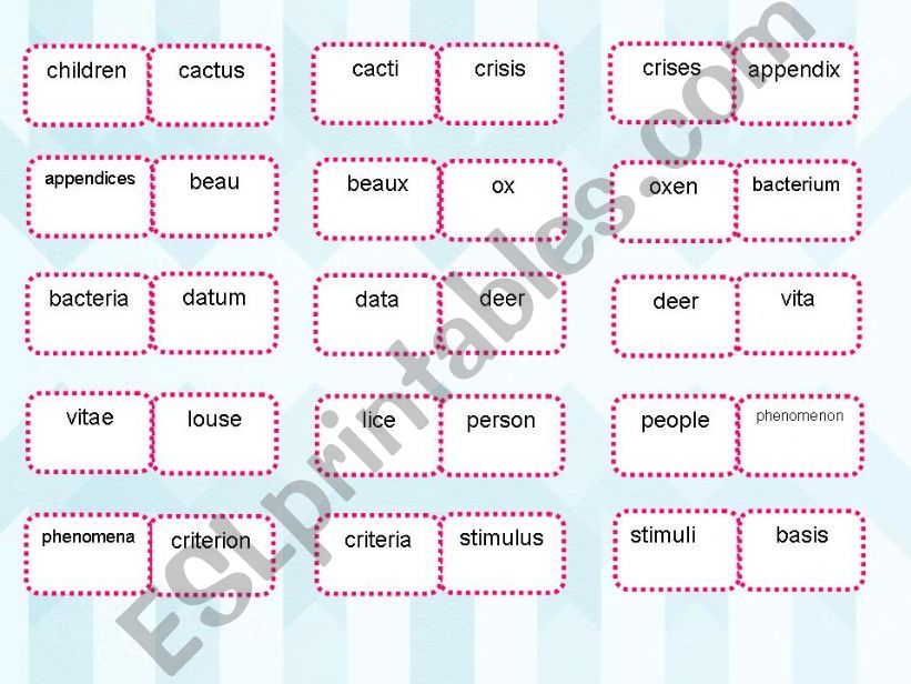 PLURALS dominoes (advanced)  (fully editable)