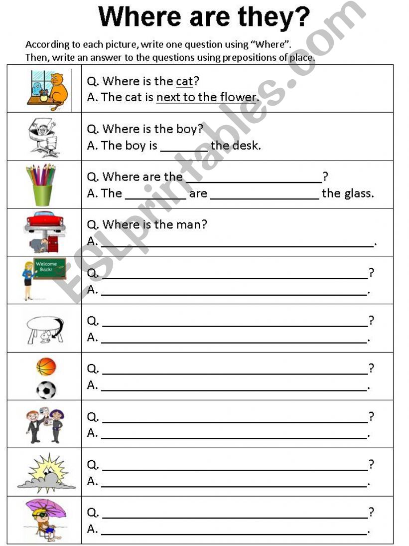 Where are they? Using prepositions of place
