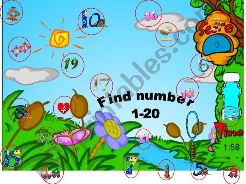 Find the numbers 1-20 in the picture