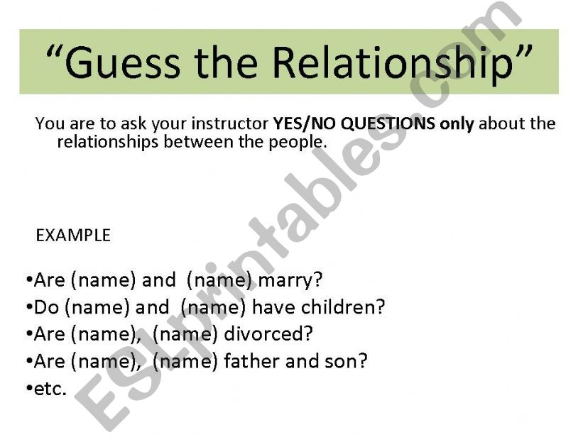 Guess the Relationship powerpoint