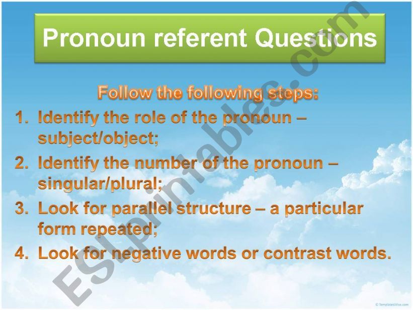 Pronoun Referent Question powerpoint