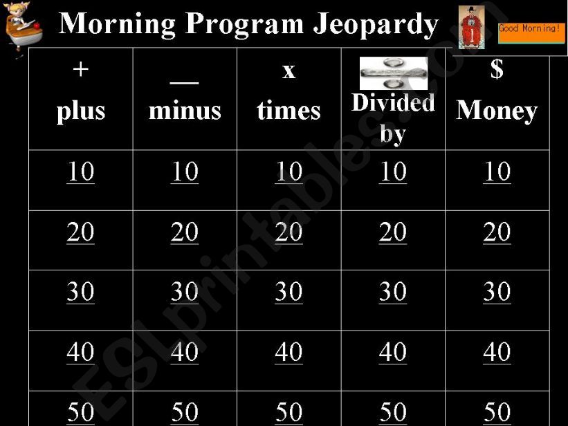 Math Jeopardy (Learning numbers)