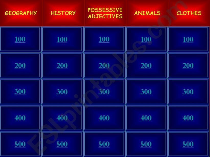 JEOPARDY GAME powerpoint