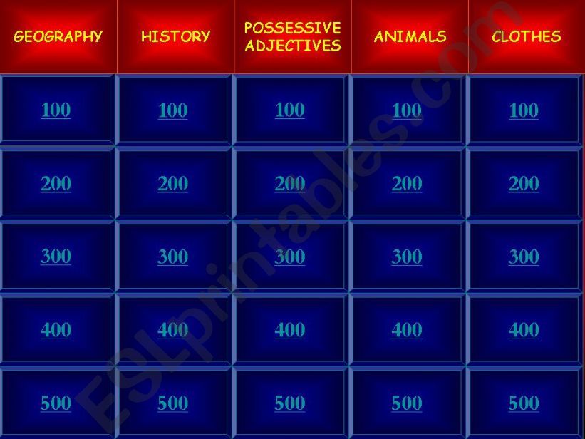 JEOPARDY GAME powerpoint