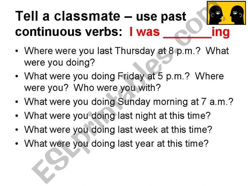 teaching of past continuous + simple past tense