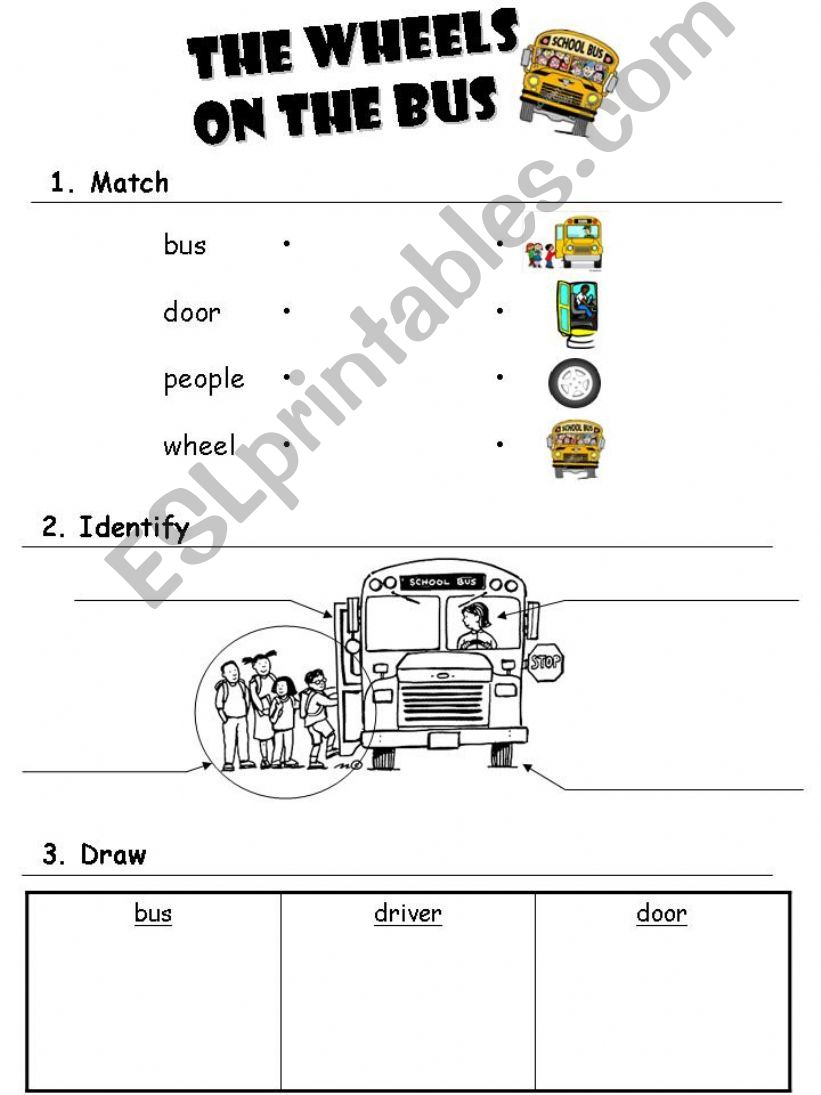 The wheels on the bus (worksheets) with youtube link