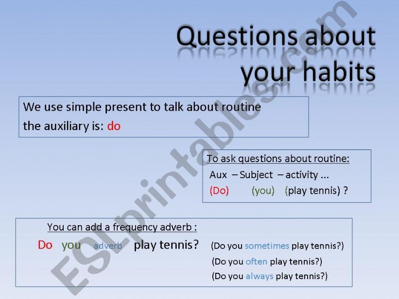 ask and answer questions about your habits