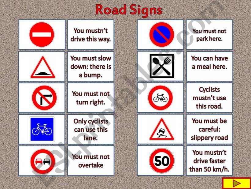 Road Signs Memory Game powerpoint
