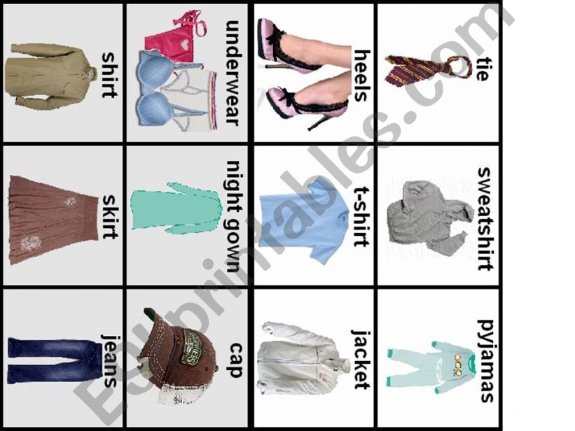 Clothes Bingo Card 6 powerpoint